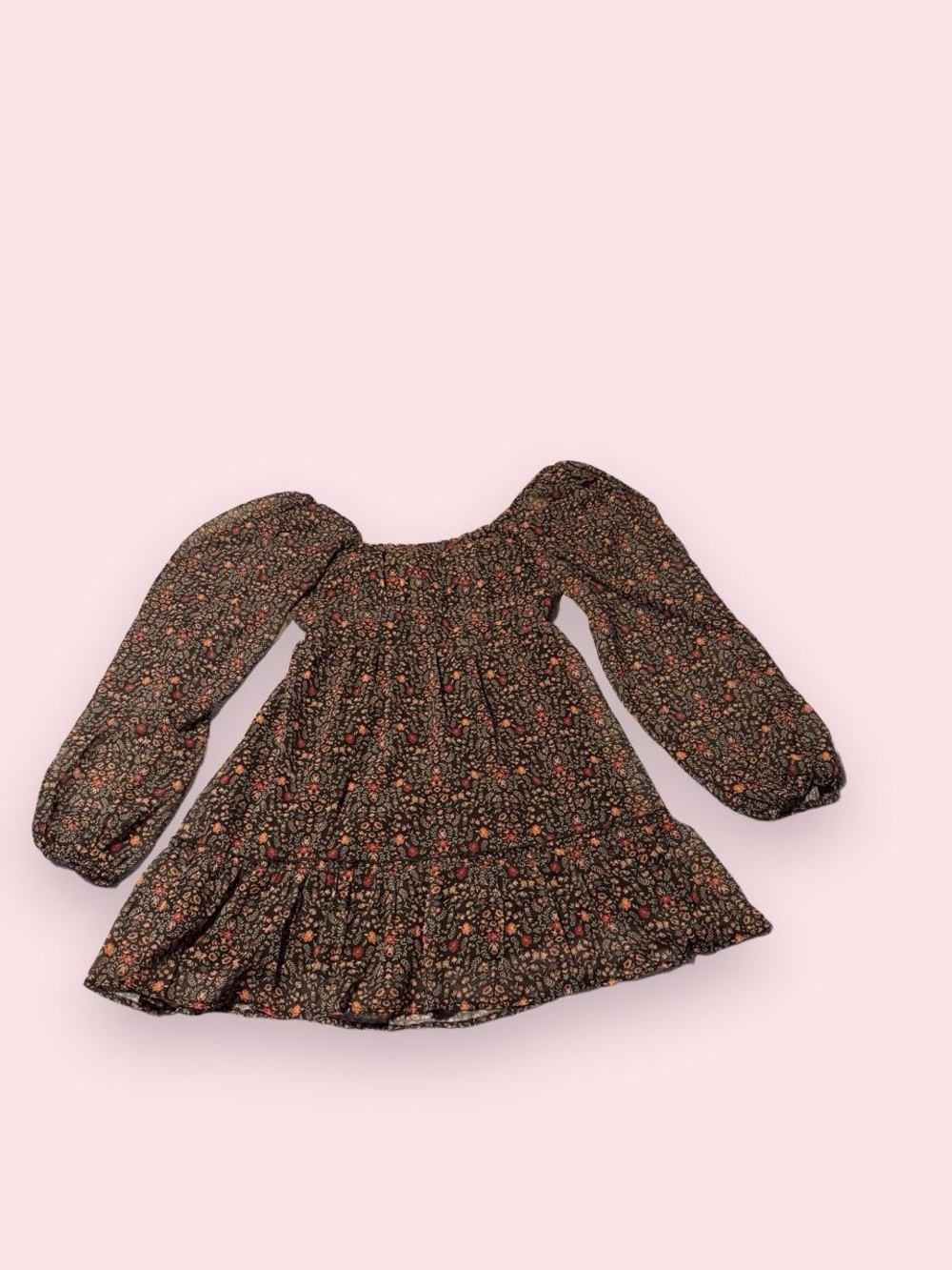 Altar'd State Black Floral Puff-Sleeve Smocked Dress